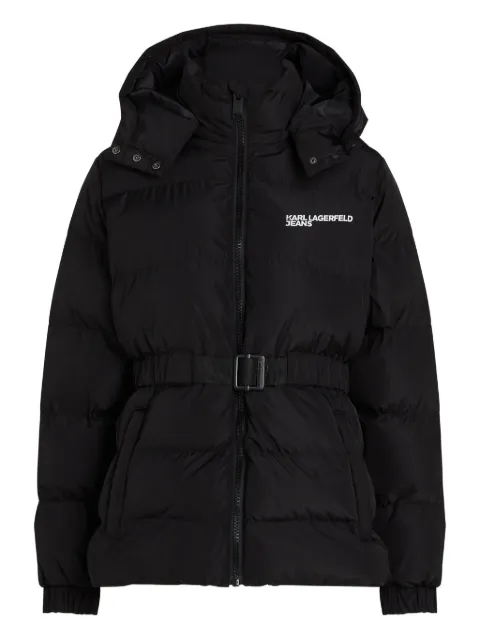 Karl Lagerfeld Jeans belted hooded puffer jacket Black A3W15023999