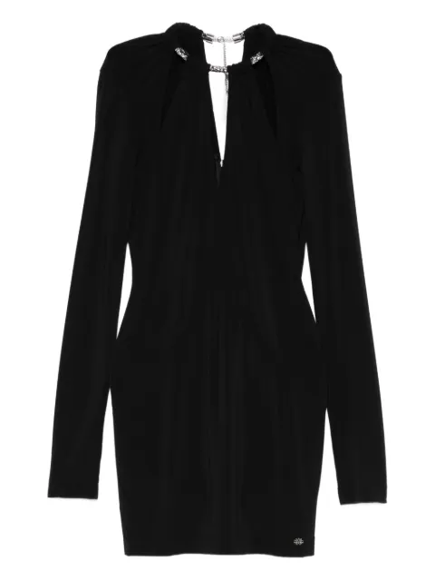 AMIRI embellished-neck long-sleeve mini dress Black AWDRFO1017