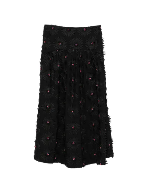 FARM Rio floral-appliqué midi skirt Black 344509