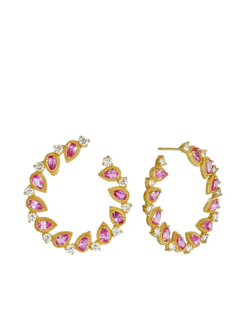 Tanya Farah 18K Yellow Gold hoop multi-stone earrings Gold EJB20PEARBYPASSPKSA