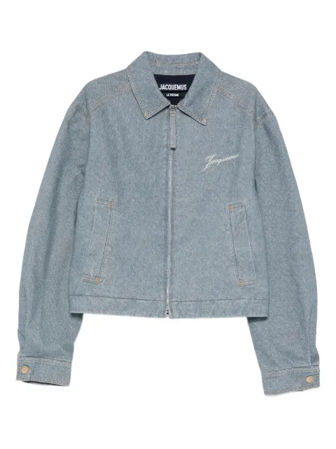 Jacquemus logo-embroidered zip-up denim jacket Blue OUM00055AD00042