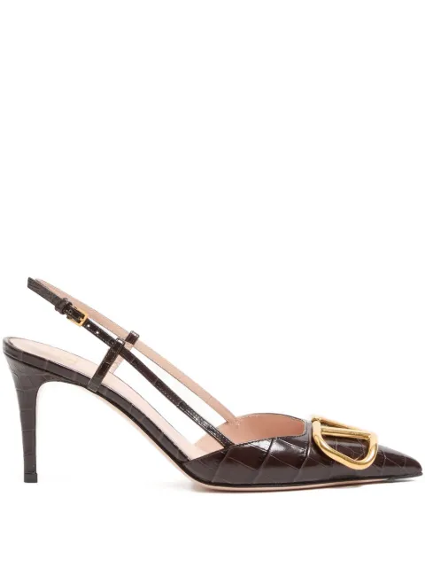 Valentino Garavani VLogo signature slingback pumps in 80mm printed calfskin Brown WS0R01LUR