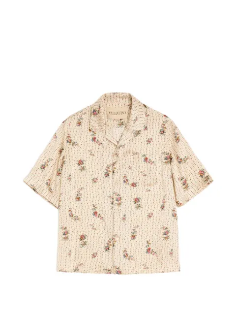 Valentino Garavani silk Bowling shirt with papier floral print Neutrals VAA111B9G