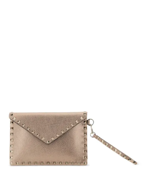 Valentino Garavani Rockstud laminated grainy calfskin clutch bag Pink WP0P87GGE