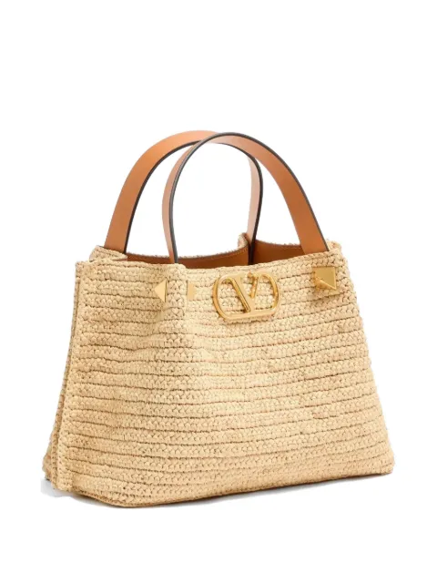Valentino Garavani small raffia shopping bag Neutrals WB0T02QCL