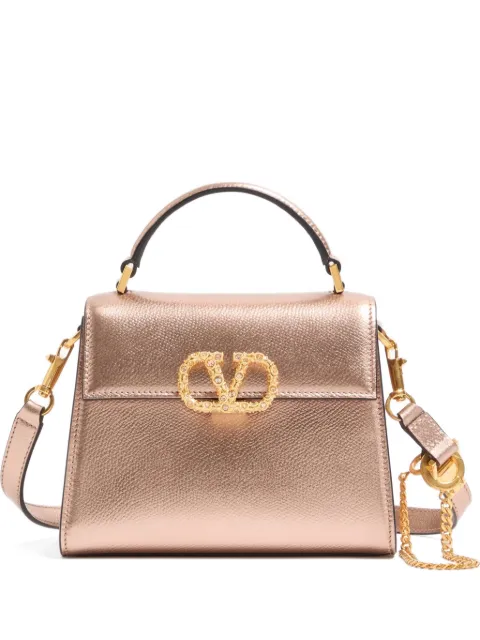 Valentino Garavani Vsling mini handbag in laminated grainy calfskin with jewel logo Pink WB0G97ZLR