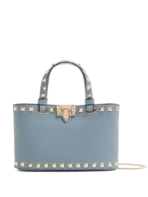 Valentino Garavani Rockstud mini shopping bag in grainy calfskin Blue WP0AT0VSH