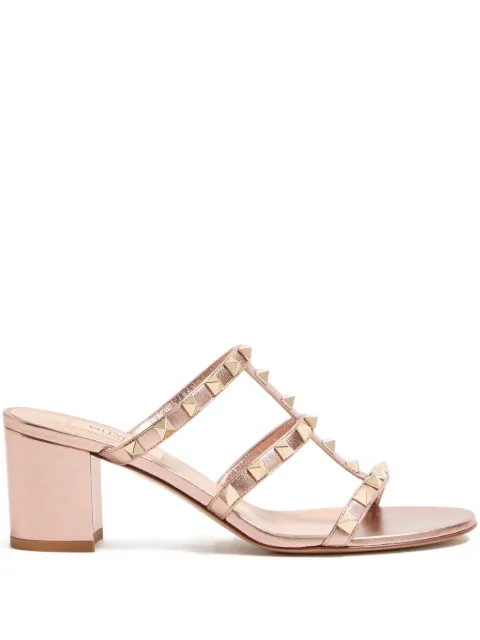 Valentino Garavani Rockstud slide sandals in laminated nappa 60mm Pink WS0C47QKH