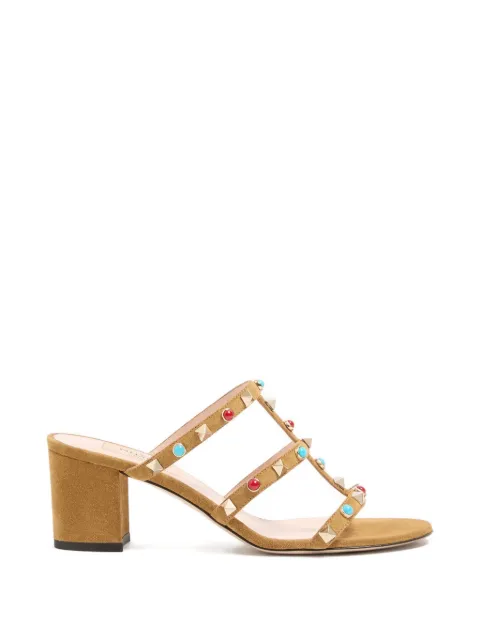 Valentino Garavani Rockstud slide sandals in suede with cabochon stones 60mm Brown WS0C47JTI