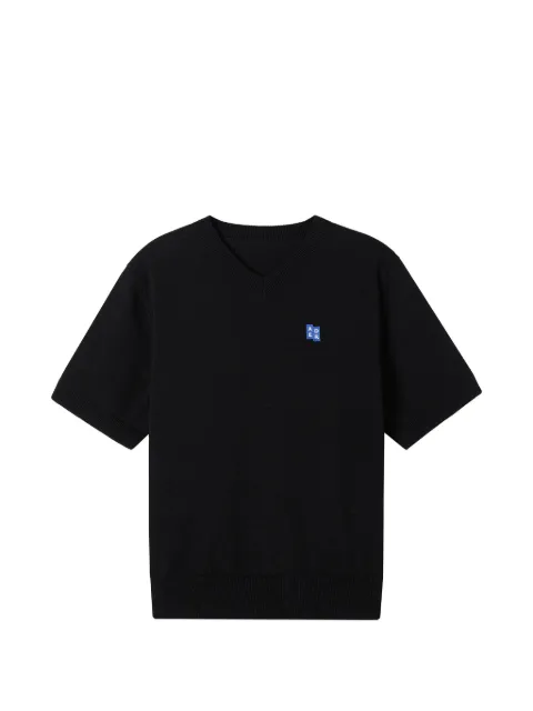 Ader Error V-neck logo-patch T-shirt Black BO42FYKT0502BK
