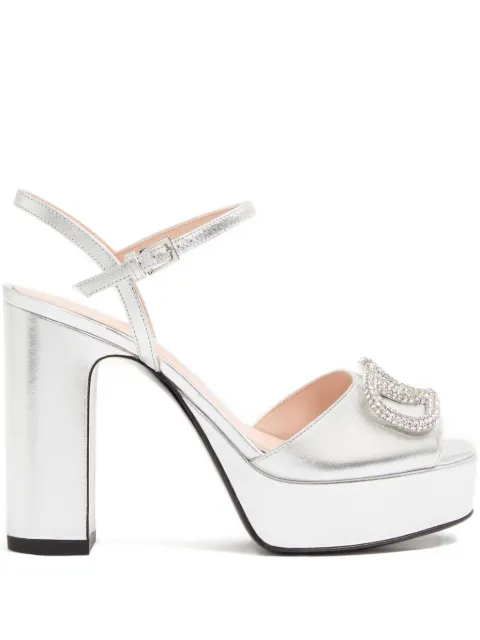 Valentino Garavani VLogo signature platform sandals in laminated nappa leather 115mm Silver WS0FG2UXF