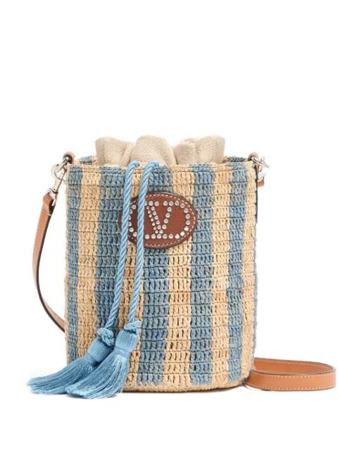 Valentino Garavani small bucket bag in striped raffia Neutrals WB0T03IXU