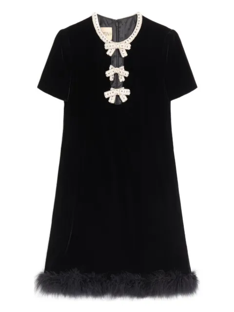 Valentino Garavani mini embroidered-bows feather dress Black BVAHH59Q9