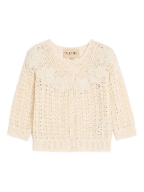 Valentino Garavani embroidered crochet-flower cardigan Neutrals BKA14F9W4