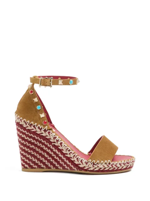 Valentino Garavani Rockstud double wedge sandals in split leather with cabochon stones 105mm Neutrals WS0090GRR