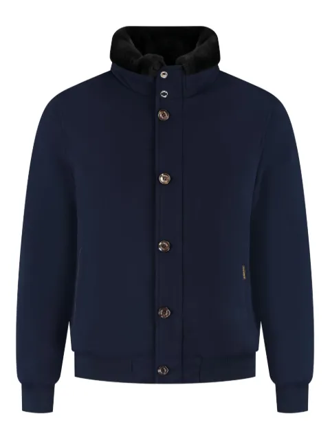 Moorer buttoned fur-collar jacket Blue MOUBO100178TEPA203U0497