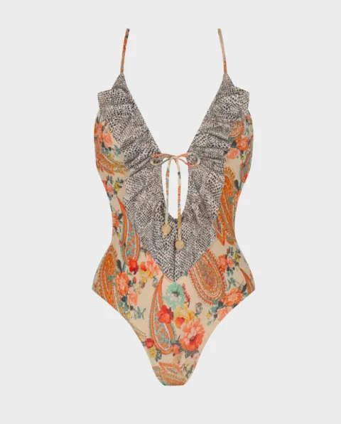 Del Maar Katari ruffled tie swimsuit Neutrals DM199