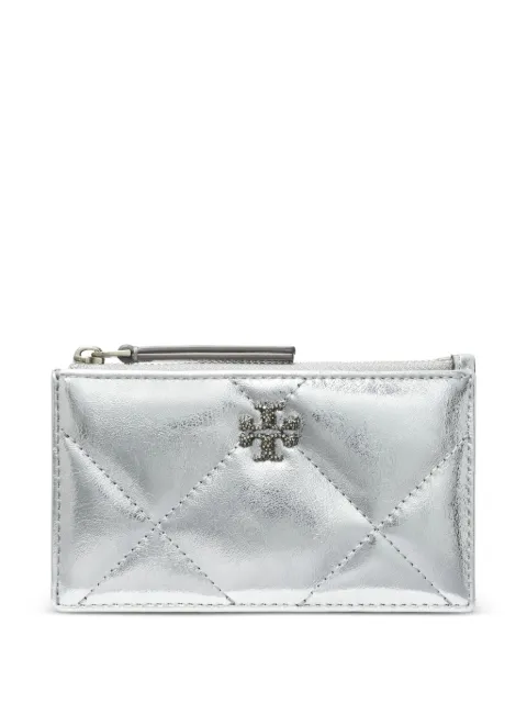 Tory Burch Kira diamond-quilted zip-up card case Silver 175012