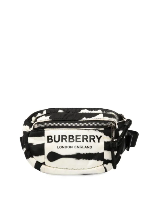Burberry Pre-Owned 2010-2025 Zebra Print Nylon Logo Cannon belt bag Black MBXLO3SXT0G4YDD2