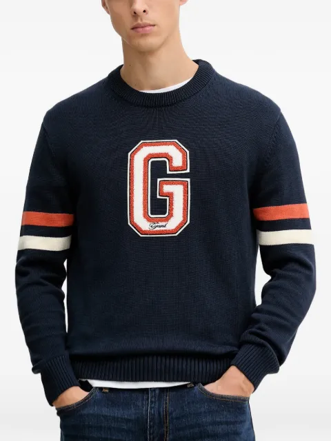 Gant appliqué striped-sleeve sweater Blue 8030264