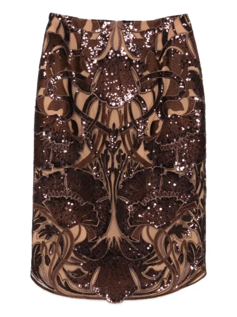 Elie Saab sequin floral midi skirt Brown SK223NF25