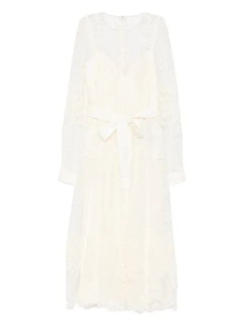Elie Saab lace belted midi dress White D0860NF25