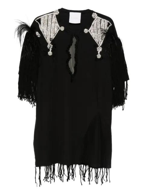Loulou feather-embellished mini dress Black 60000A075