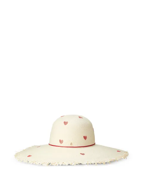 Maison Michel Blanche heart-motif fringed hat Neutrals 1004088001