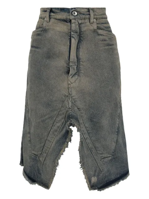 Rick Owens slivered frayed denim asymmetric skirt Grey RP02E4377DWG76
