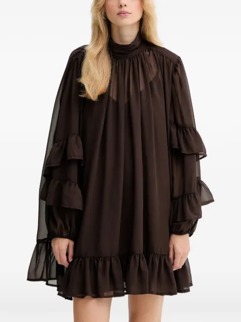 Gestuz ruffled high-neck dress Brown 10910668