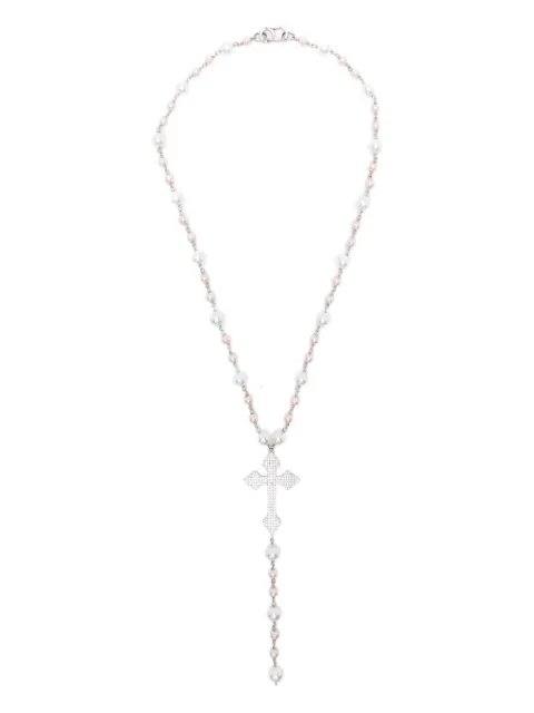 DARKAI Pearls Rosary beaded cross necklace White DICO0087BBDIRS