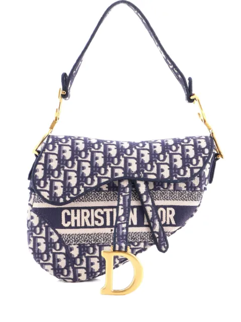 Christian Dior Pre-Owned Saddle Handbag Logo Embroidered Oblique Canvas Medium shoulder bag Blue 7ZR0WETE5YR7NB4Z