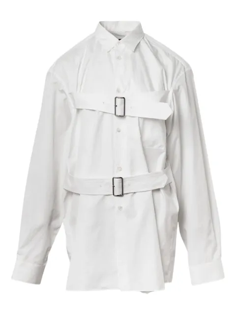 Black Comme Des Garçons long-sleeve buckled cotton shirt White 1PB003