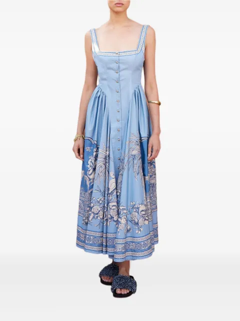 ALEMAIS Villa Romantica buttoned-floral midi dress Blue 6091D