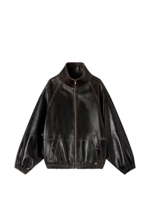 SANDRO distressed leather jacket Brown SFPBL01367