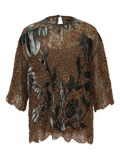 Biyan flower-embellishment blouse Brown BBFW25015