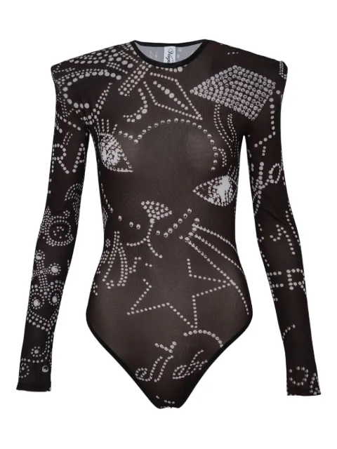 Vaquera padded-shoulder logo-print bodysuit Black VAQ10U103001