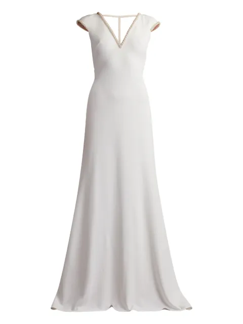 Tadashi Shoji Marcellina beaded v-neck maxi dress White BOS25328LBRIVORY