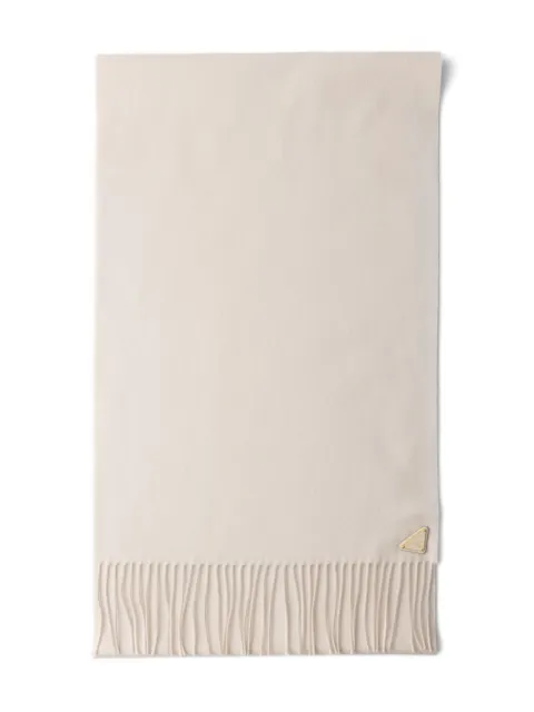 Prada triangle-logo fringed scarf Neutrals 1FS0652COP