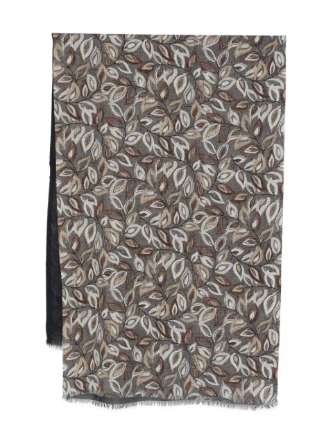 Dell'oglio leaf-print fringed scarf Blue VAILS447V