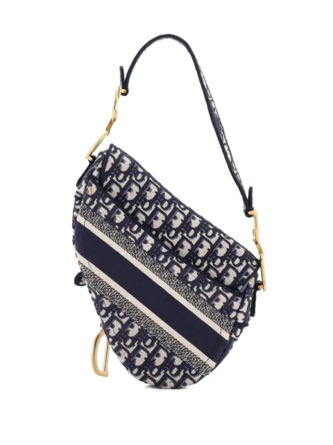 Christian Dior Pre-Owned Saddle Handbag Logo Embroidered Oblique Canvas Medium shoulder bag Blue YU7QKPWLS7GLZ2ZF