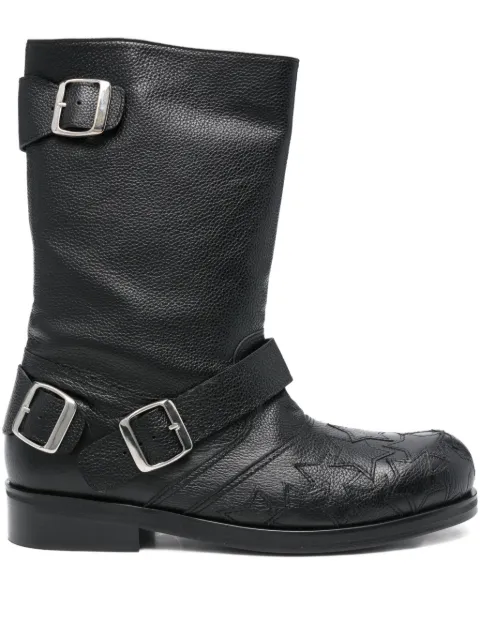 Stefan Cooke Star grainy leather biker boots Black FSTCMSTBB09011