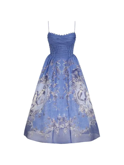 ZIMMERMANN Rebellion Mermaid lace-up floral-print midi dress Blue 6347DC261