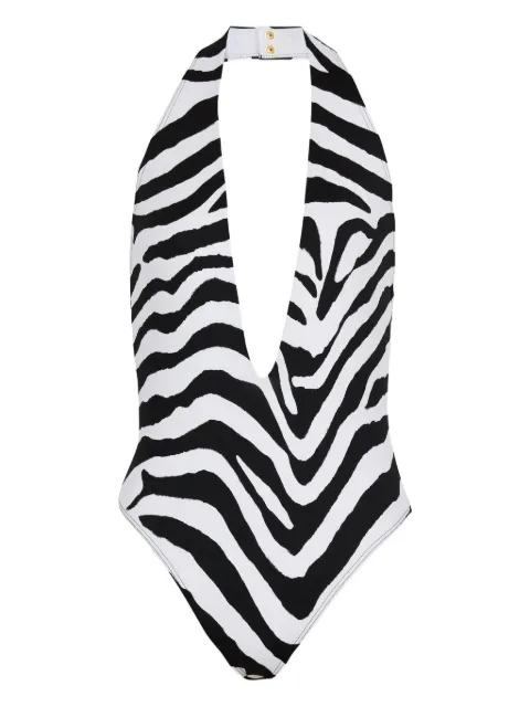 Balmain zebra-print swimsuit White BKBKD2530118