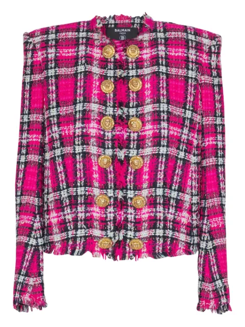 Balmain plaid button jacket Pink GF1SM509CG42
