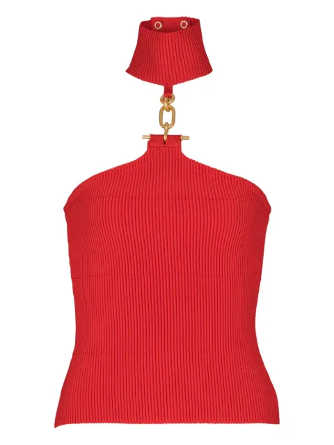 Balmain sleeveless knit top with embellished detail Red GF1AG845KJ42