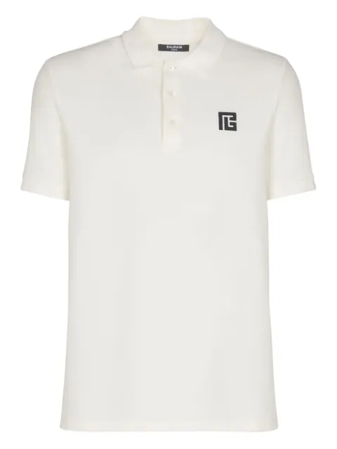 Balmain Polo logo-embroidered cotton polo shirt White GH1GB085BC87