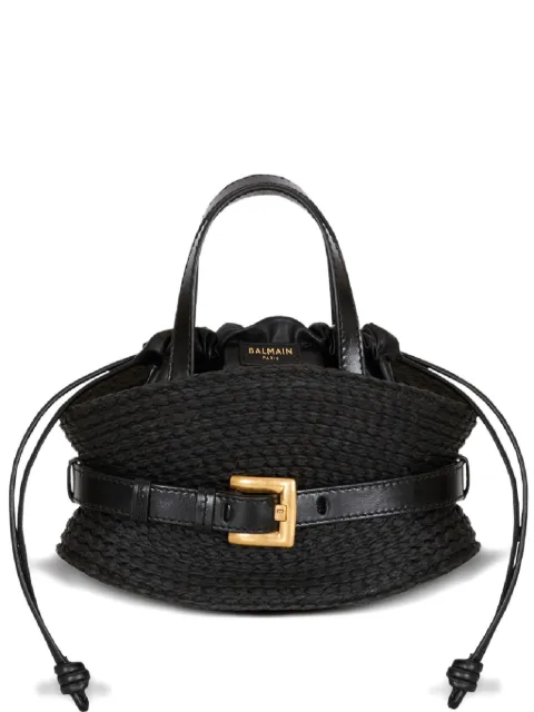 Balmain Shuffle mini bag in calfskin and raffia Black GN1DP017TFRF