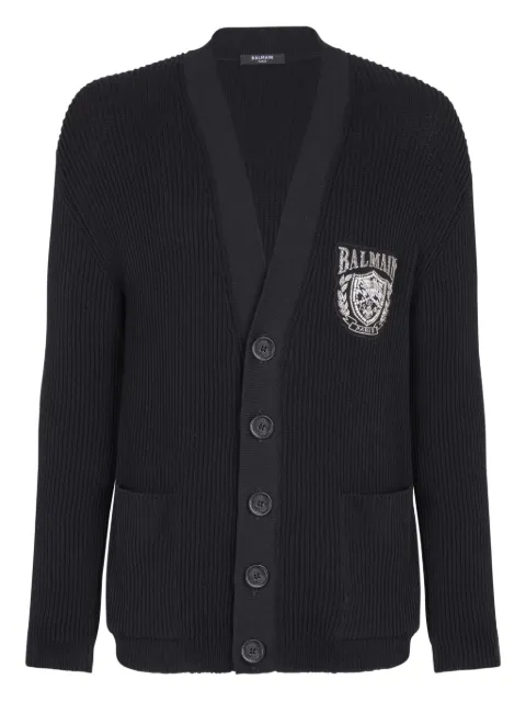 Balmain V-neck embroidered cardigan Black GH1KL00746KJ