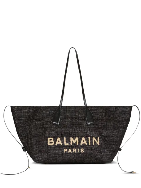 Balmain track tote bag in raffia and calfskin Black GN1FI015TRAA